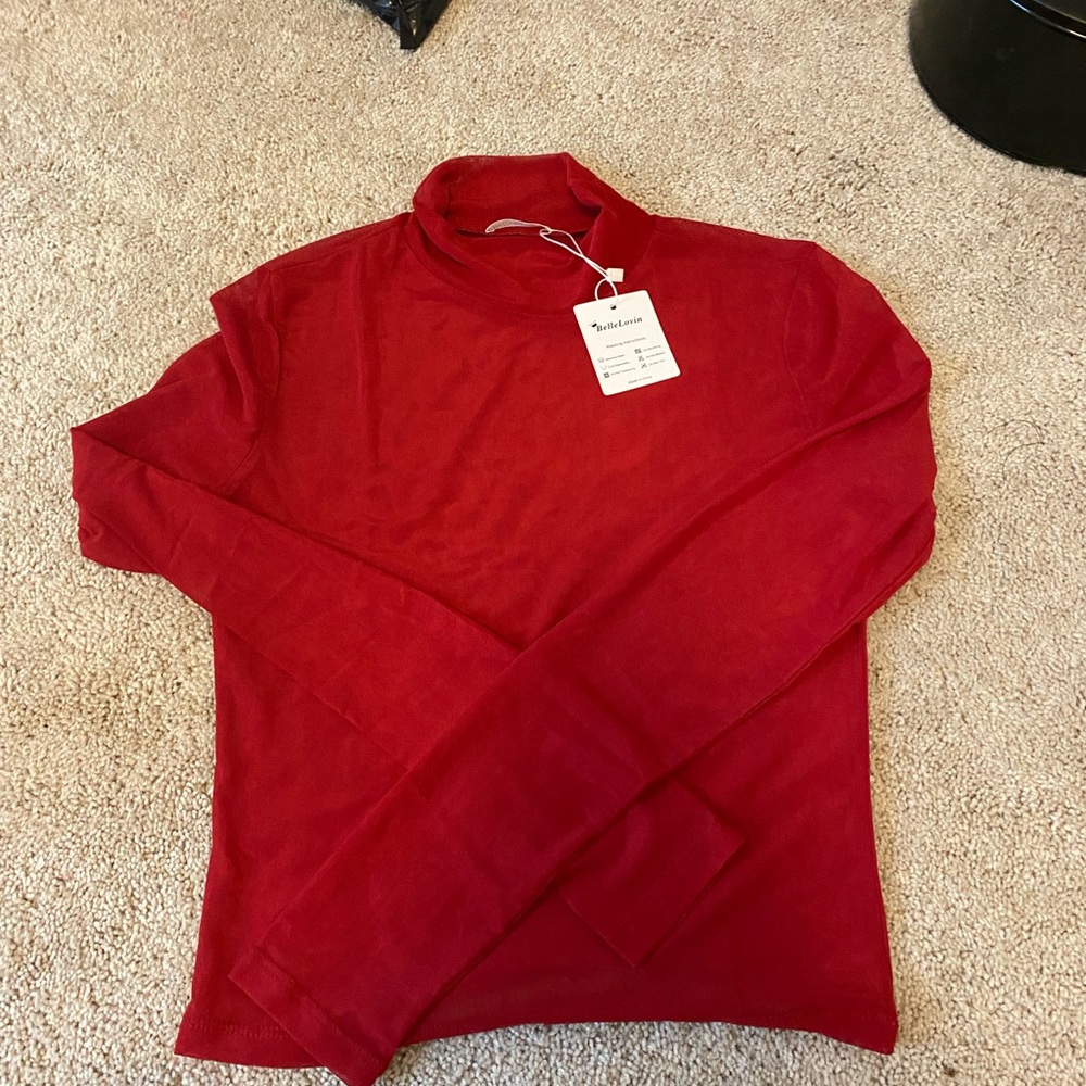 Red mesh long sleeve top